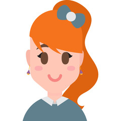 Cartoon Red Haired Woman With Blue Bow And Earrings Wearing Gray Dress With White Collar And Smiling Facing Forward Isolated On Transparent Background