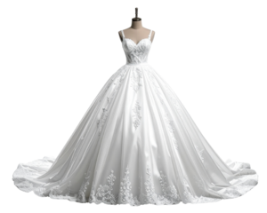 Elegant White Wedding Dress on Female Mannequin, Isolated on Transparent Background, Generative AI