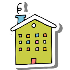 Charming Cartoon House with Chimney and Windows on Transparent Background Simple illustration of a dwelling with a pitched roof and chimney emitting smoke.