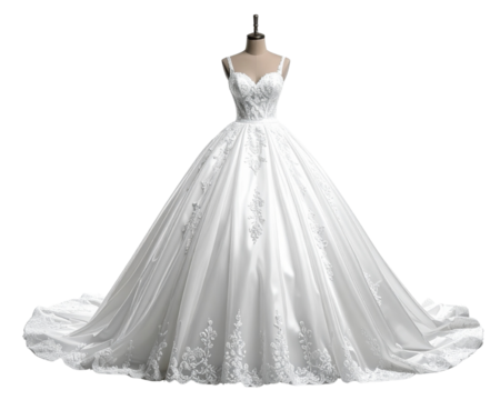 Elegant White Wedding Dress on Female Mannequin, Isolated on Transparent Background, Generative AI