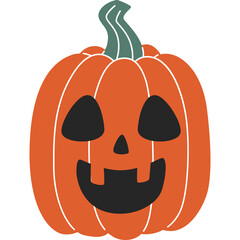 Cartoon Halloween Pumpkin Jack O Lantern Orange Black and Green with Friendly Face and Transparent Background