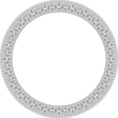 Vector round black contour border, frame, Pompeii ring. Circle Neopolitan ornament. Art of Ancient Rome. Template for stained glass