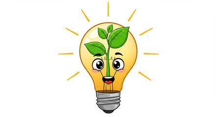 Cartoon lightbulb with growing plant concept for innovation and ideas