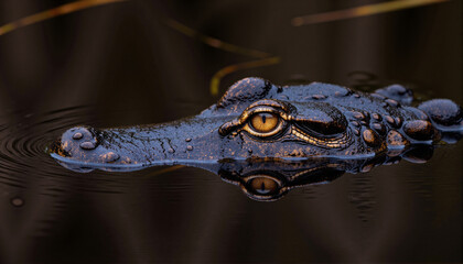 Obraz premium Crocodile swimming with eye visible in dark water environment Concept of Wildlife 
