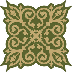 Vector gold with green gothic ornament. Medieval European art. Traditional patterns of Catholic cathedrals.