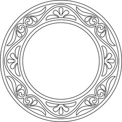 Vector black contour round classic byzantine ornament. Circle, ring, border, Ancient Greece, Eastern Roman Empire frame. Decoration of the Russian Orthodox Church