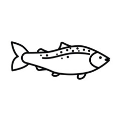 Black outline drawing of a fish with spots