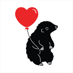 Cute cartoon hedgehog mascot character holding a red heart shaped balloon floating on a string, stylized animal illustration for romantic greeting design, isolated vector artwork.