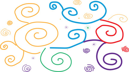 Whimsical swirling lines and colourful abstract shapes create a playful and energetic design