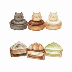 Purring Pastry Cat Tart isolated watercolor vector illustration svg