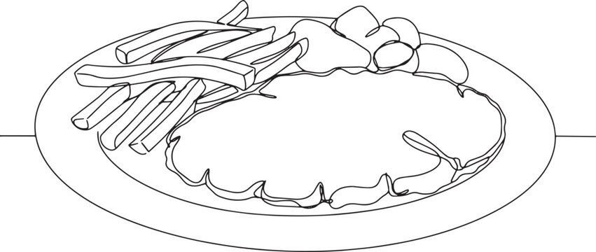 Minimalist single line drawing showcasing a delicious milanesa s