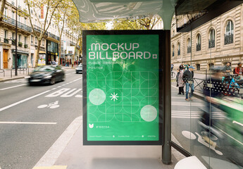 Vertical Poster Bus Stop Billboard Public Transport Mockup
