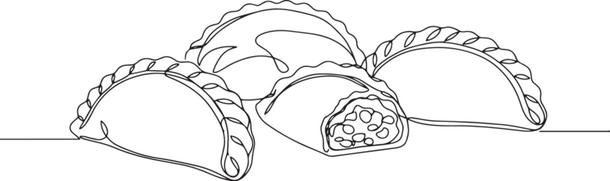 Elegant continuous line drawing of argentinian empanadas against