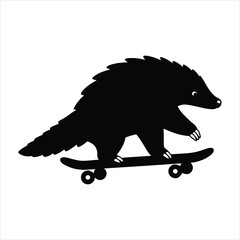 Cool badger silhouette riding skateboard vector illustration graphic element isolated on white background simple cartoon animal character design black and white comic style