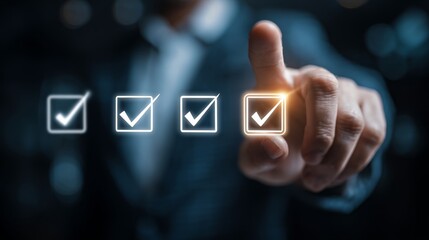Obraz premium User Selecting Completion Checkmark in Digital Checklist Concept