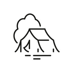Line art tent beside a tree on the ground