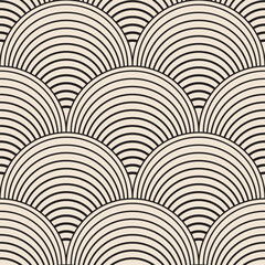 Seamless Art Deco Striped Scallop Pattern Vector. Abstract Striped Fan Tile Background.