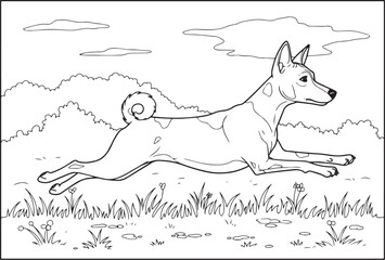 Fototapeta premium Energetic line art illustration of a happy dog running outdoors