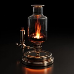 A stylish glass apparatus with a visible flame, combining elegance and functionality, highlighting intricate design elements.