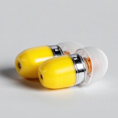 Yellow earbuds with a transparent casing, designed for audio enjoyment and convenience.