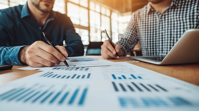 Business consultant reviewing investment portfolio client in modern office professional success strategy