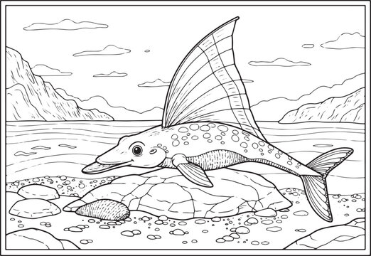 Platyhystrix baski coloring page, prehistoric amphibian with sai