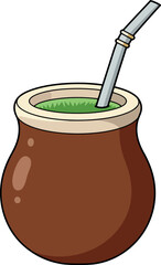 Yerba mate gourd drink with straw vector