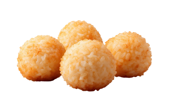 Realistic arancini rice balls with cheese served on a white background perfect for a comforting appetizer or snack experience