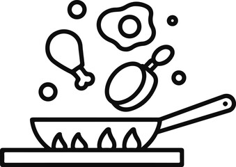 Frying Pan With Chicken Leg and Fried Egg Icon cooking