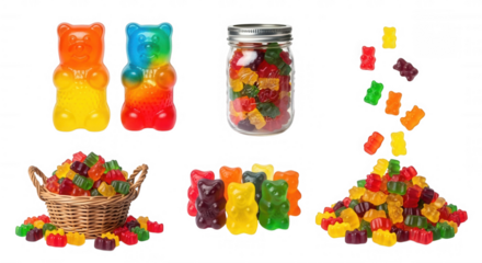 Colorful gummy bears assortment isolated on a transparent background