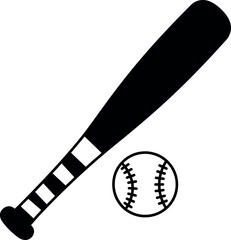 Baseball bat and ball silhouette isolated simple sport icon vector