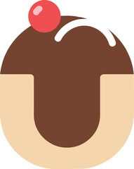Chubby donut icon chocolate glaze red cherry sweet treat vector