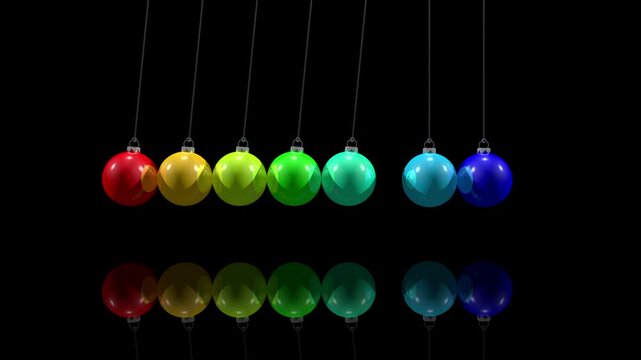 weihnachtliches Kugelsto&szlig;pendel, f&uuml;nf Kugeln sto&szlig;en an und f&uuml;nf werden abgesto&szlig;en