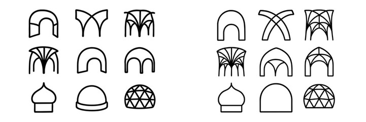 Exploration of various architectural arch designs in simple black line art style