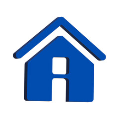 3d illustration of blue house icon with a window and door, isolated on transparent background