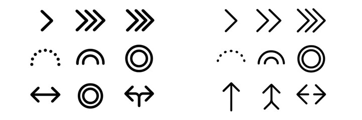 Various black and white arrow and circle designs suitable for modern graphic projects and signage