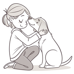 Young child with closed eyes affectionately nuzzles a happy dog showing love and friendship