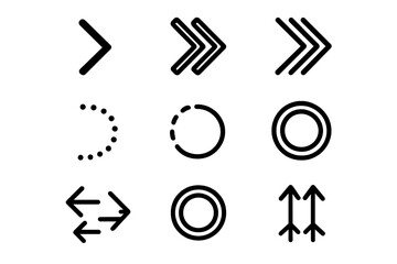 Different arrow designs and shapes in simple black on white background showcase modern graphic elements for various uses
