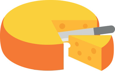 Fresh cheese wheel with slice cut and knife delicious dairy food vector