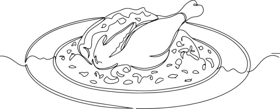 Angolan Moamba chicken continuous line drawing on plate deliciou