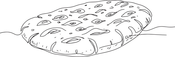 Monochrome flatbread illustration with delicate lines creating a