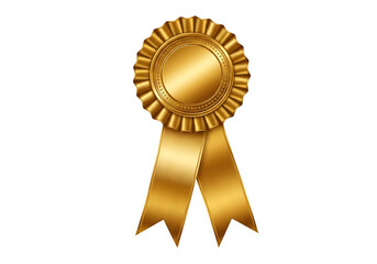 Elegant gold rosette award with scalloped decorative border, blank center medallion, and flowing ribbon tails, isolated on white or transparent background. PNG