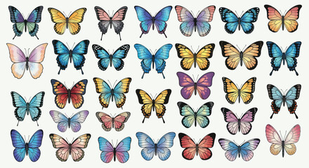 Fototapeta premium Vibrant butterfly pattern design for spring projects and whimsical backgrounds, perfect for stationery and delightful textile prints, nature inspired!