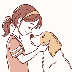 A young girl with a ponytail affectionately touches her dog s face with a gentle smile