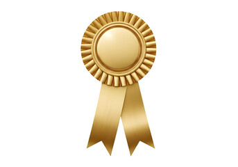 Elegant gold rosette award with scalloped decorative border, blank center medallion, and flowing ribbon tails, isolated on white or transparent background. PNG
