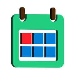 3d illustration of green calendar icon with red square on transparent background