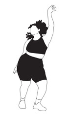 Plus-size Woman Illustration SVG - Sport Reference pose black and white - Curvy beautiful women doing sport 