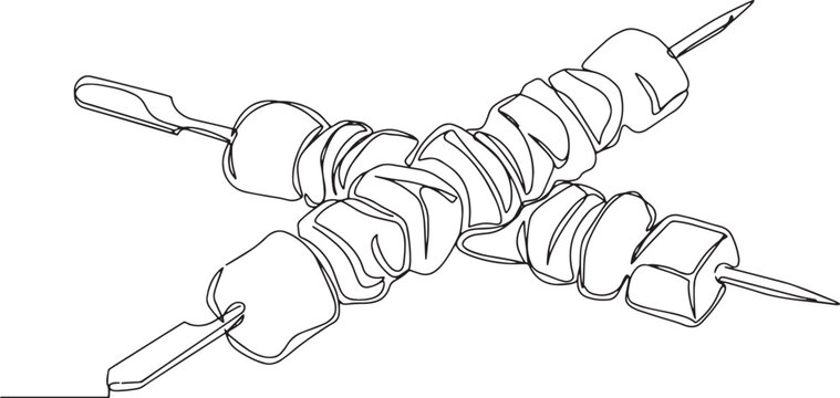 Elegant line art illustration showcasing grilled beef skewers in