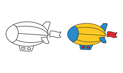 Cute Airship Coloring Page for Kids Learning Activity © Putra