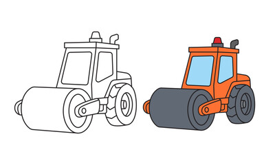 Cute Road Roller Coloring Page for Kids Learning Activity